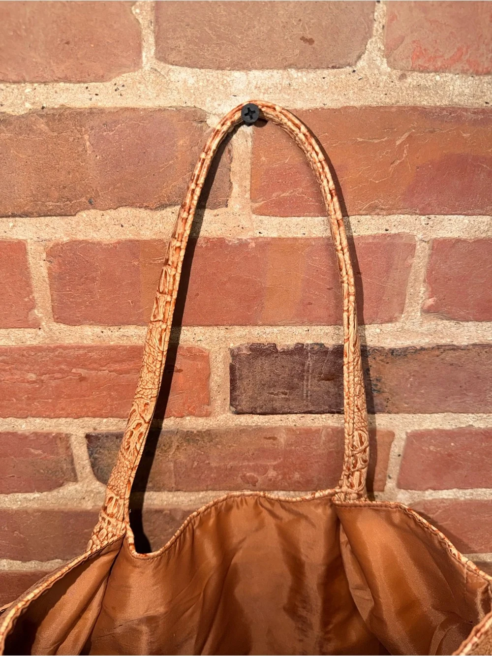 Tan Croc-Embossed Leather Tote Bag Shoulder Purse Carry On
